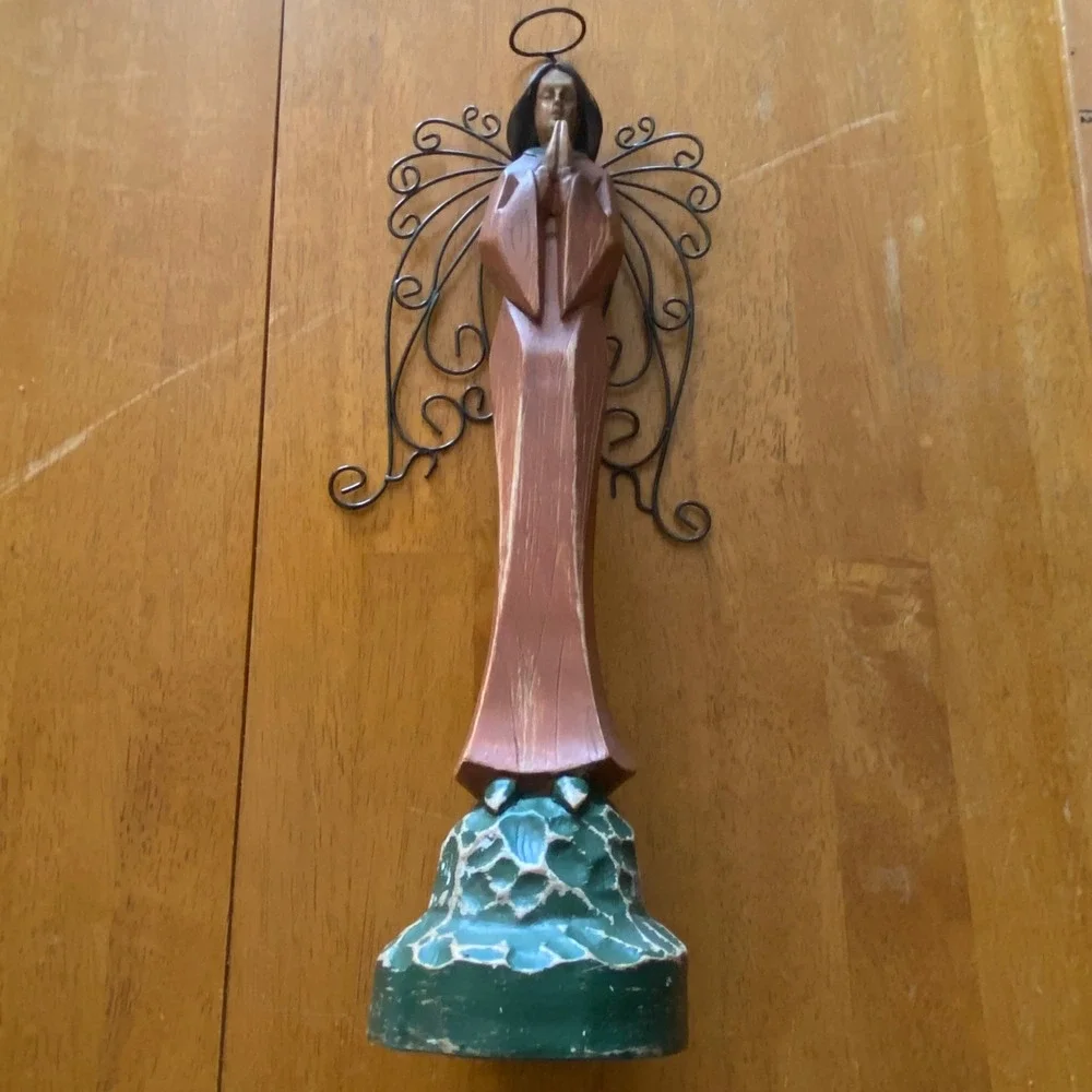 Southern Living at Home Angel Figurine Home Decor Praying Rustic Metal Wings